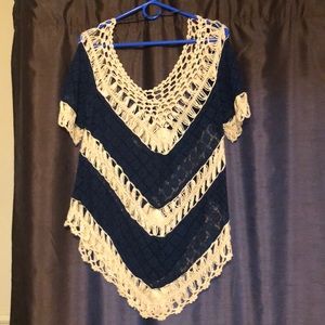 Navy and cream crochet top